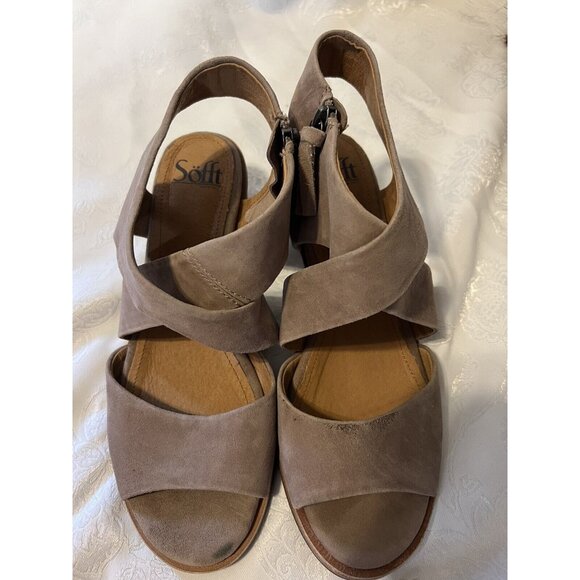 SOFFT Camille Stone Light Brown Suede Leather Sandals 8 W Tassel $140 - Picture 1 of 9